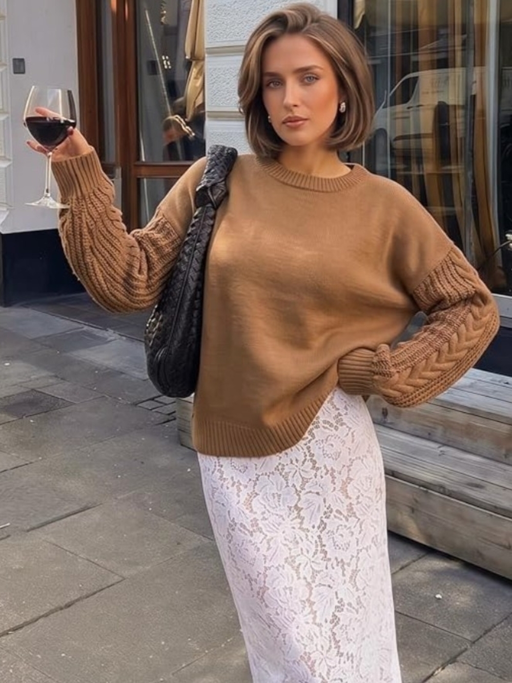 Women's Cable-Knit Sweater in Camel
